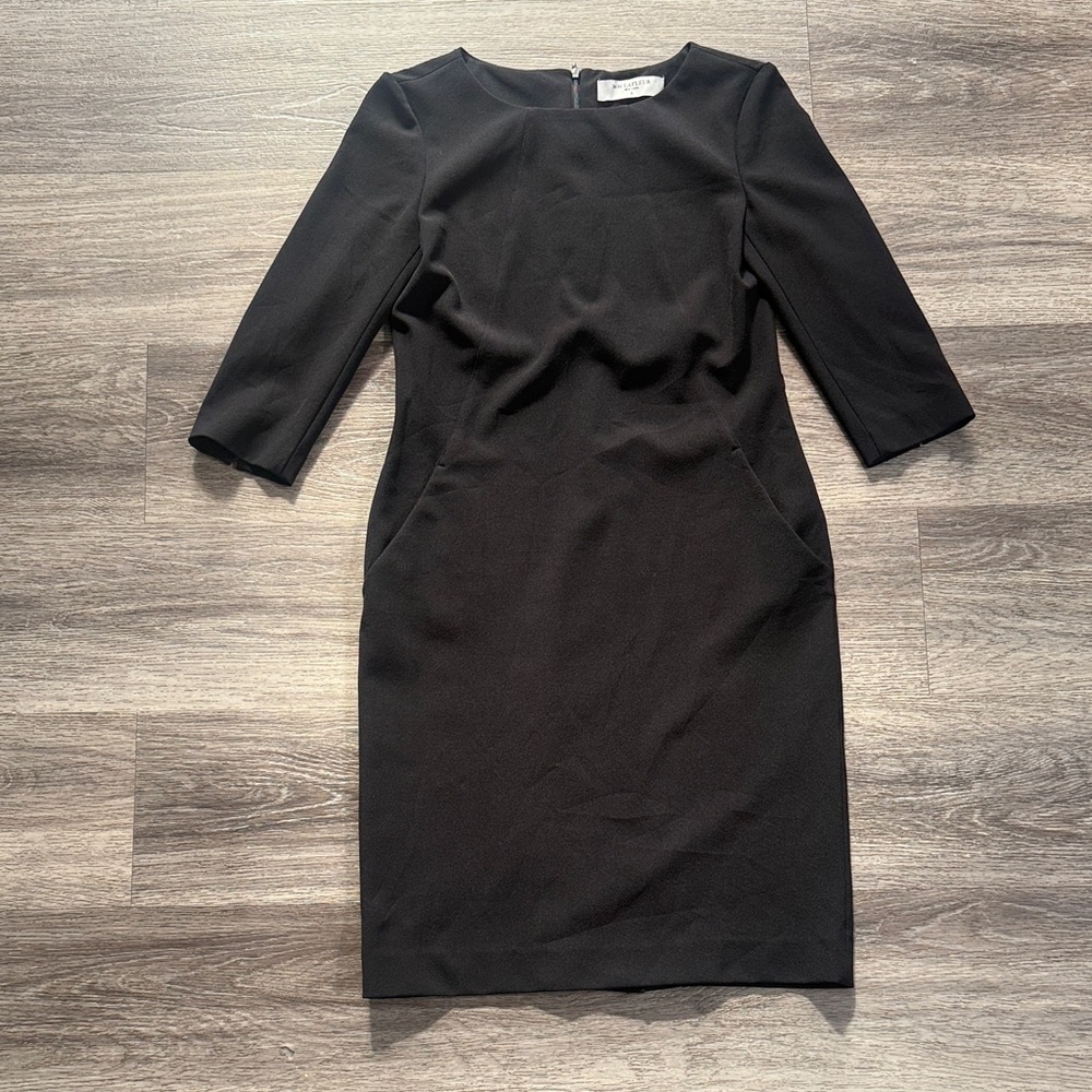 MM Lafleur Classic Black Dress Size 2 3/4 Sleeves With Pockets Bodycon